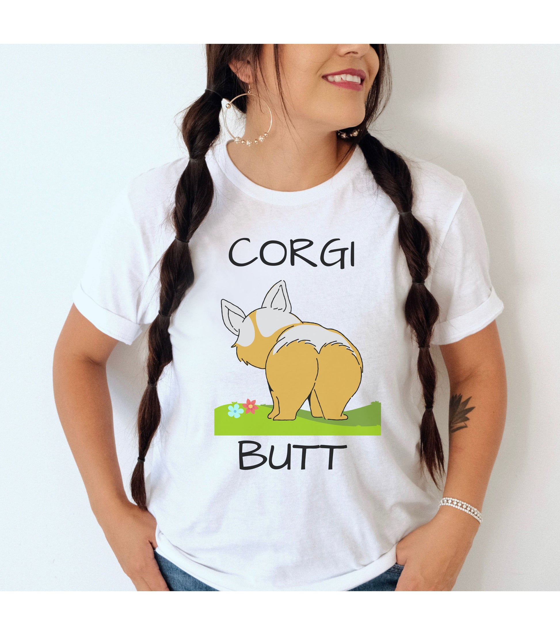 Corgi Butt Tee  in White