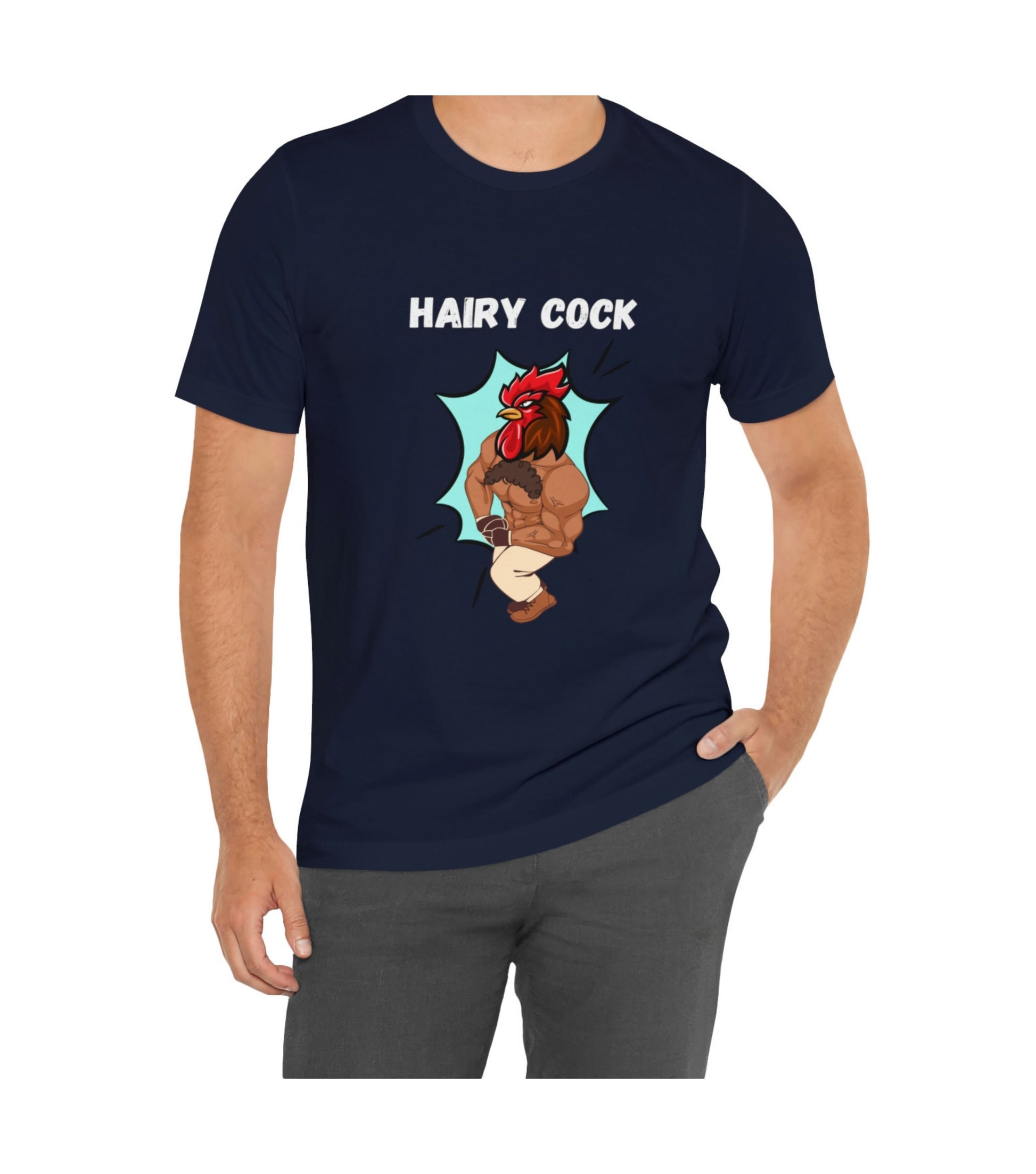 Hairy Cock with buff rooster in navy