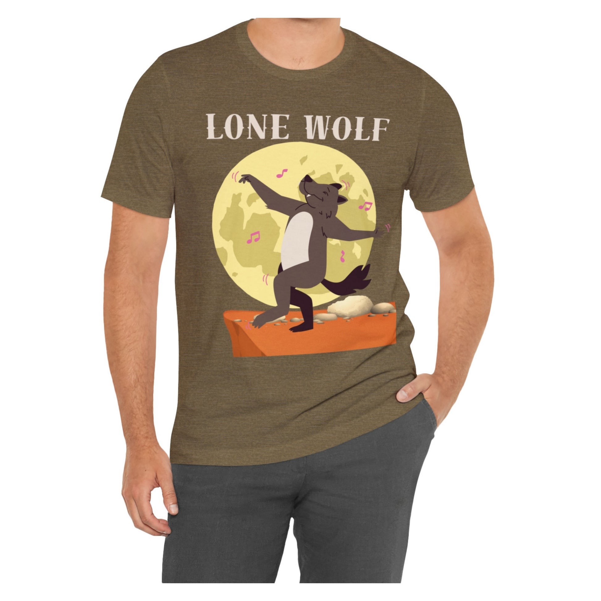 Lone Wolf tee in heather olive