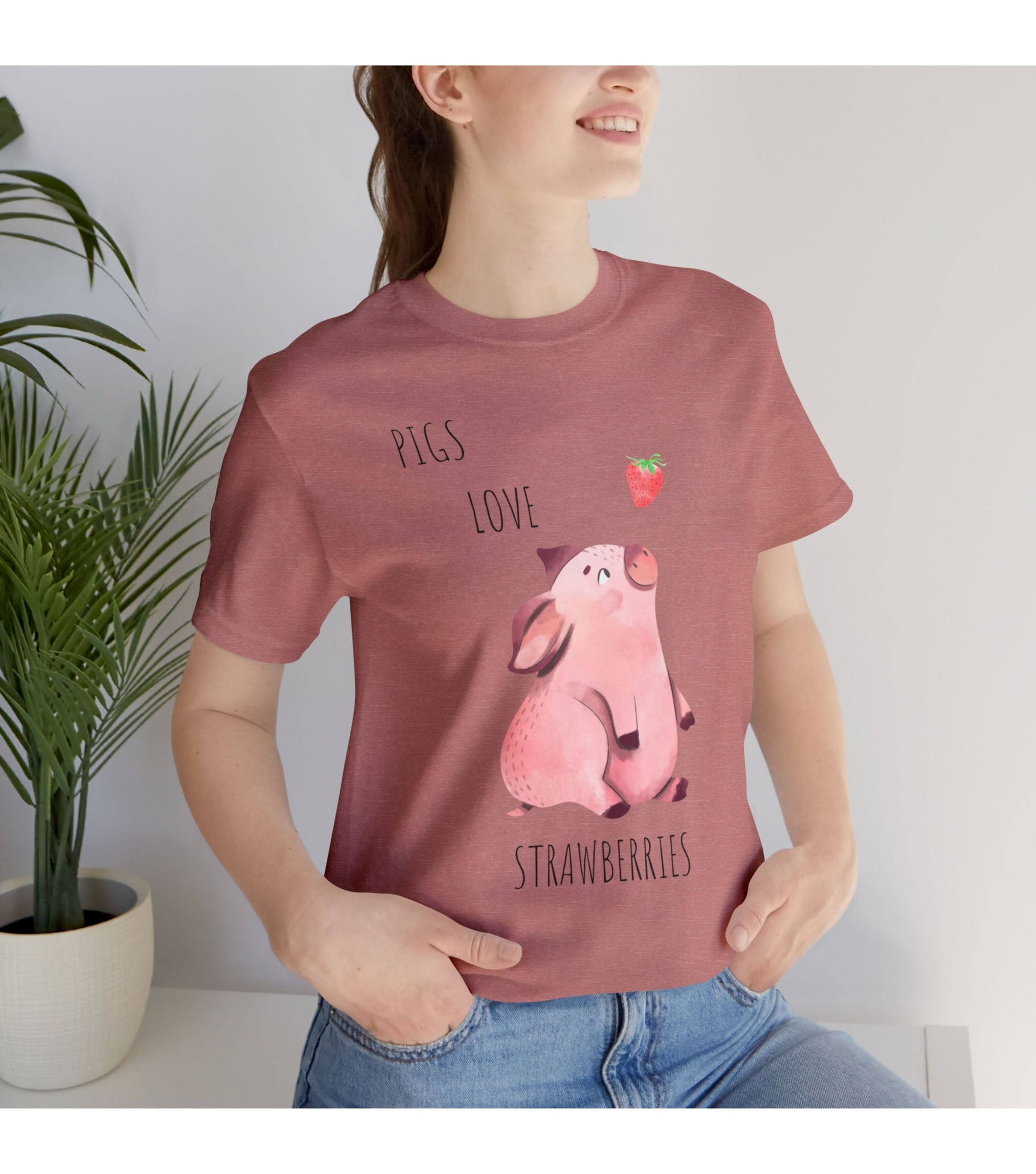 Pigs Love Strawberries tee in heather mauve