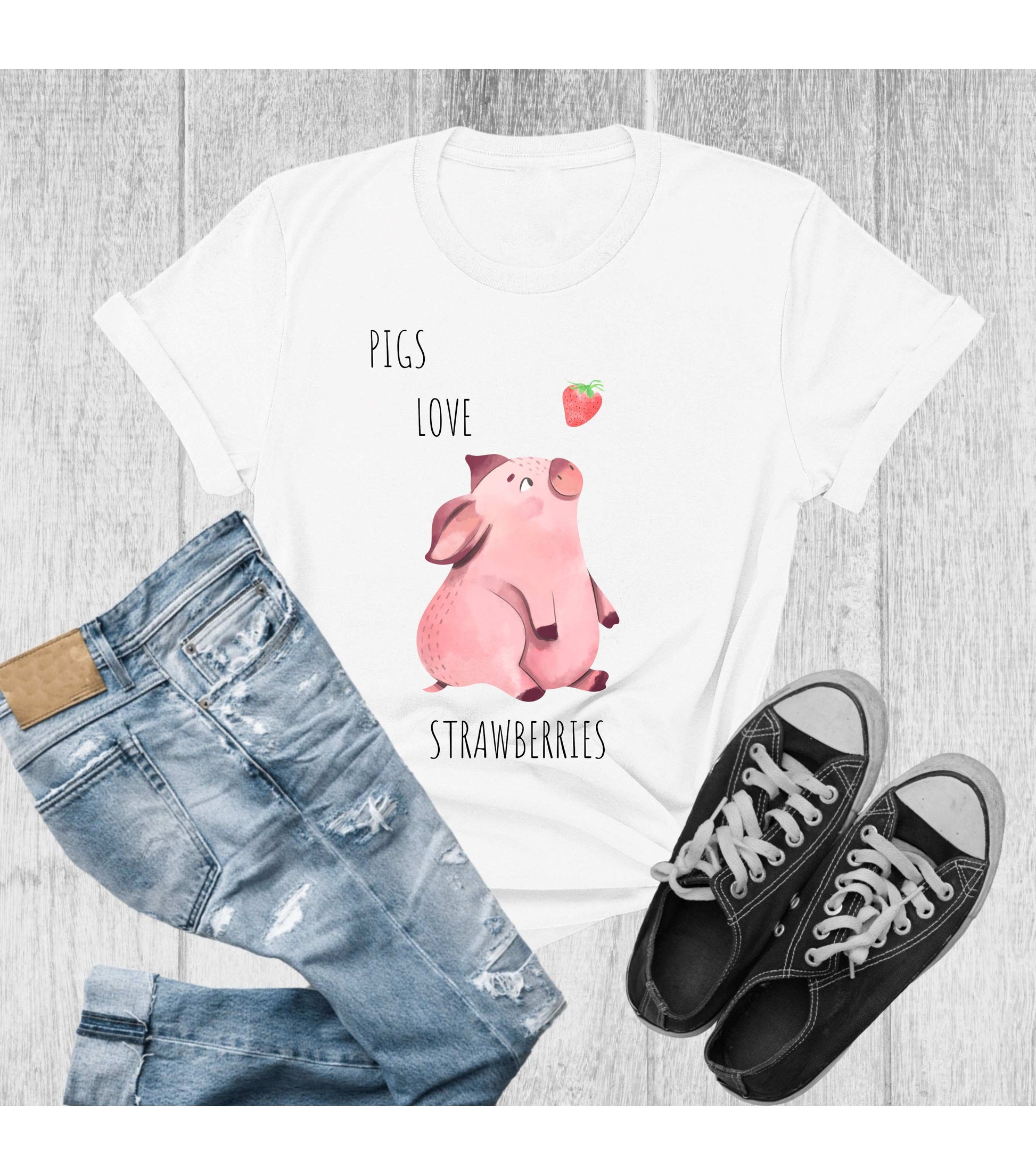 Pigs Love Strawberries tee in white