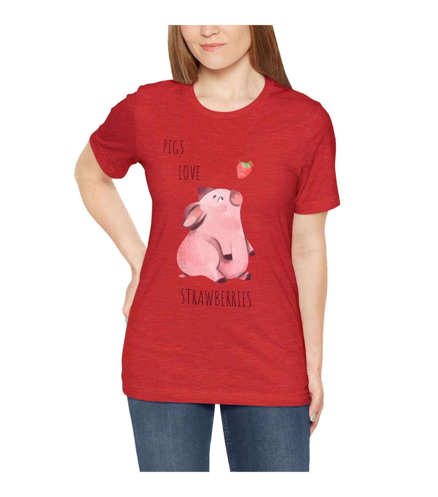 Pigs Love Strawberries tee in heather red